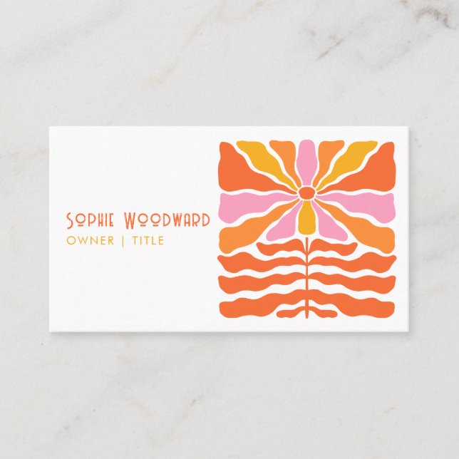 Colourful Retro 70's Flower Typography  Business Card (Front)