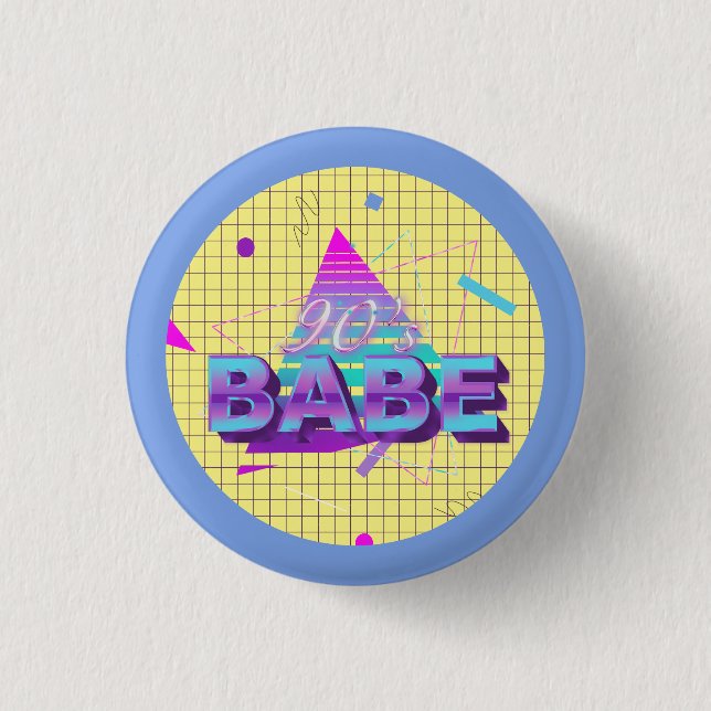 Colourful Retro 90’s Babe 1 Inch Round Button (Front)