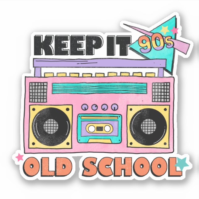 Colourful Retro 90's Neon Boombox Keep Old School (Front)