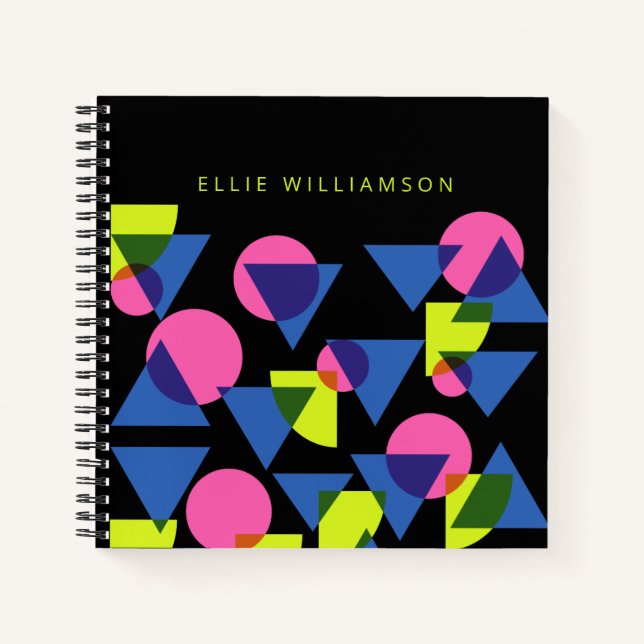 Colourful Retro 90s Neon Geometric Shapes Custom Notebook (Front)