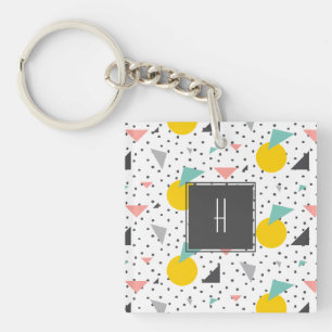 Colourful Retro 90's Pattern Monogram Photo Keychain