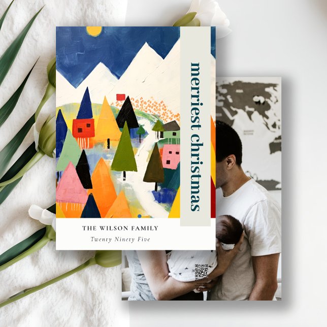 Colourful Retro Abstract Christmas Landscape Photo Holiday Card (Creator Uploaded)