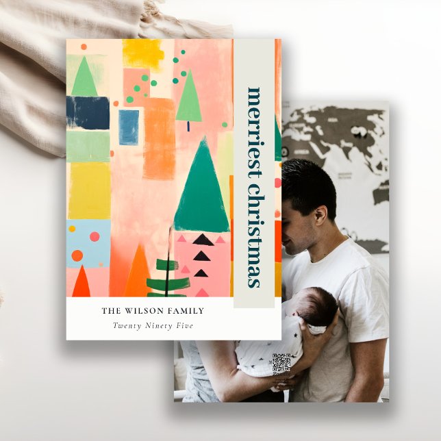 Colourful Retro Abstract Christmas Landscape Photo Holiday Card (Creator Uploaded)