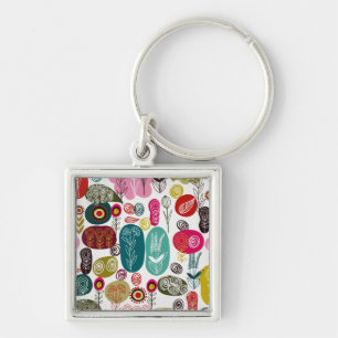 Colourful Retro Abstract Circular & Stars Pattern Keychain