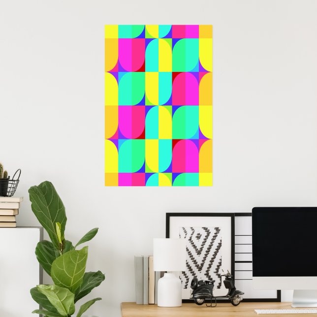 Colourful Retro Abstract Geometric Shapes Pattern  Poster (Home Office)
