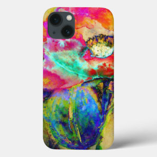 Colourful retro abstract Poppy Watercolor  iPhone 13 Case