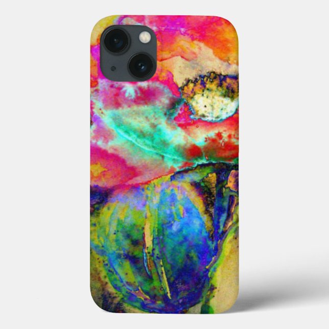 Colourful retro abstract Poppy Watercolor  Case-Mate iPhone Case (Back)