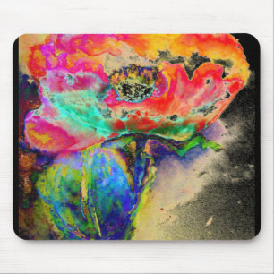 Colourful retro Abstract Poppy watercolor Mouse Pad
