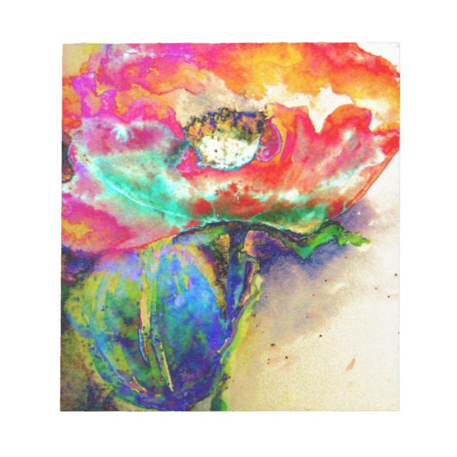 Colourful retro Abstract Poppy watercolor  Notepad (Front)