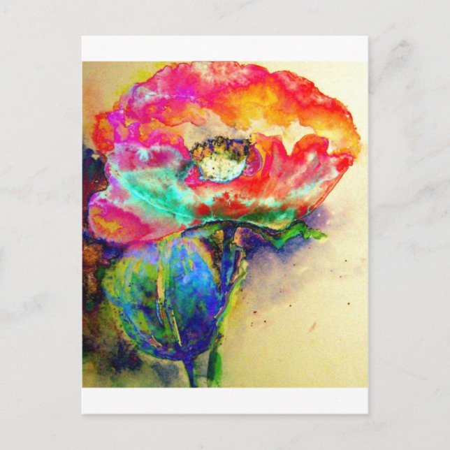 Colourful retro Abstract Poppy watercolor  Postcard (Front)