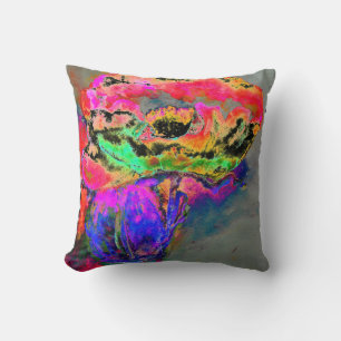 Colourful retro Abstract Poppy watercolor  Throw Pillow