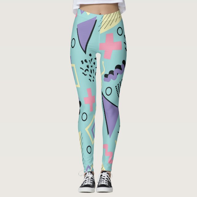 Colourful Retro Abstract Shapes Leggings (Front)