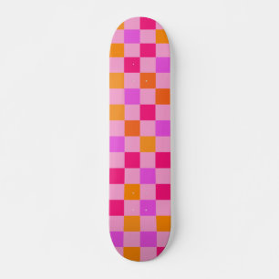 Colourful Retro Aesthetic Checked Pattern Magenta Skateboard