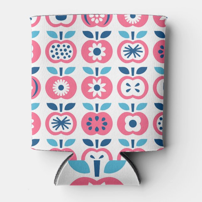 Colourful Retro Apple Seamless Pattern Can Cooler (Front)