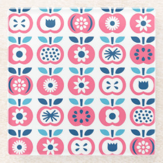 Colourful Retro Apple Seamless Pattern Glass Coaster