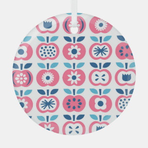 Colourful Retro Apple Seamless Pattern Glass Ornament