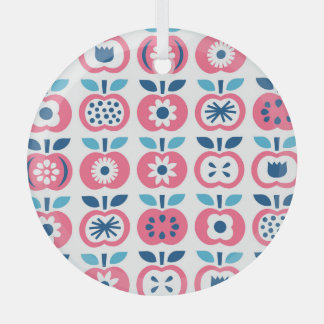 Colourful Retro Apple Seamless Pattern Glass Ornament