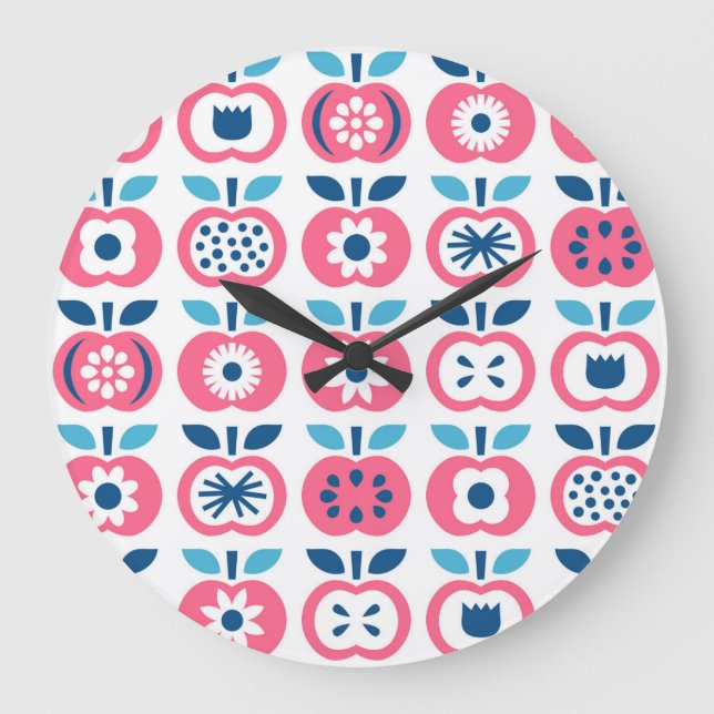 Colourful Retro Apple Seamless Pattern Large Clock (Front)