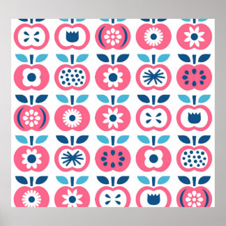 Colourful Retro Apple Seamless Pattern Poster