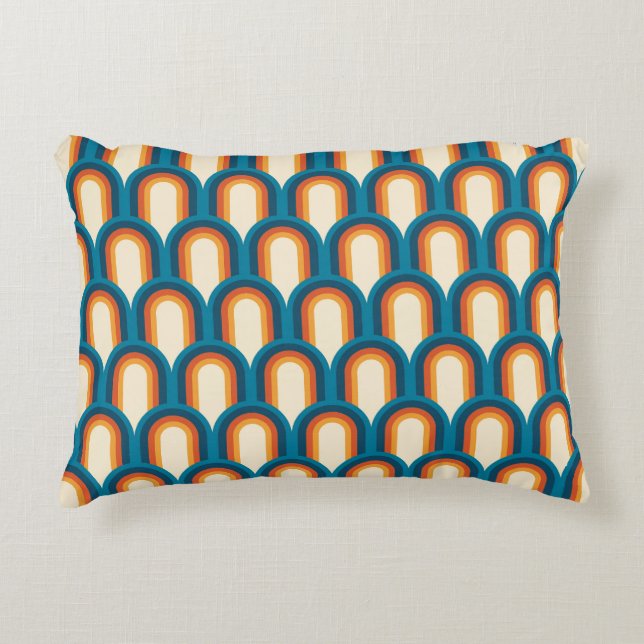 Colourful Retro Arch Rainbow Pattern Accent Pillow (Front)