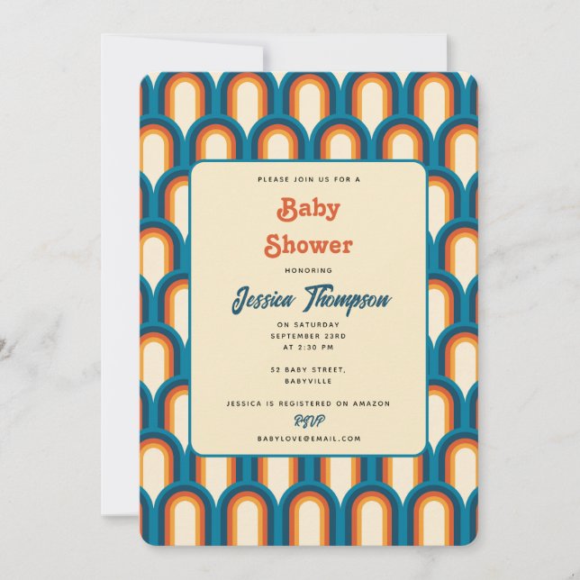 Colourful Retro Arch Rainbow Pattern Baby Shower Invitation (Front)