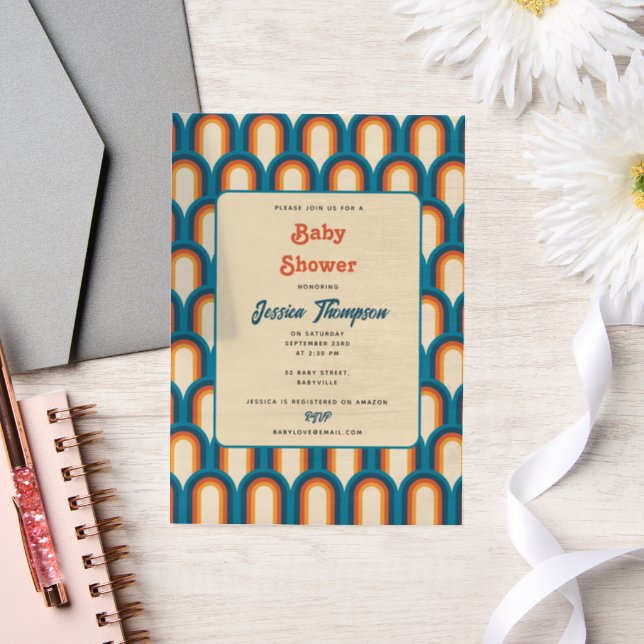 Colourful Retro Arch Rainbow Pattern Baby Shower Vellum Invitations (Wedding)
