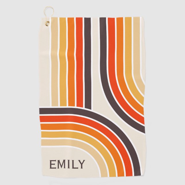 Colourful retro arches and lines golf towel (Front)