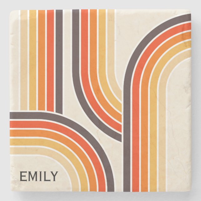 Colourful retro arches and lines stone coaster (Front)