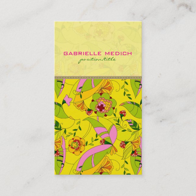 Colourful Retro Art Deco Floral Collage Business Card (Front)