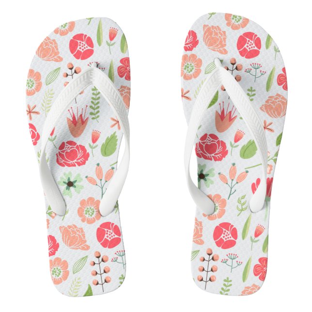 Colourful Retro Assorted Flowers Pattern 2 Flip Flops (Footbed)