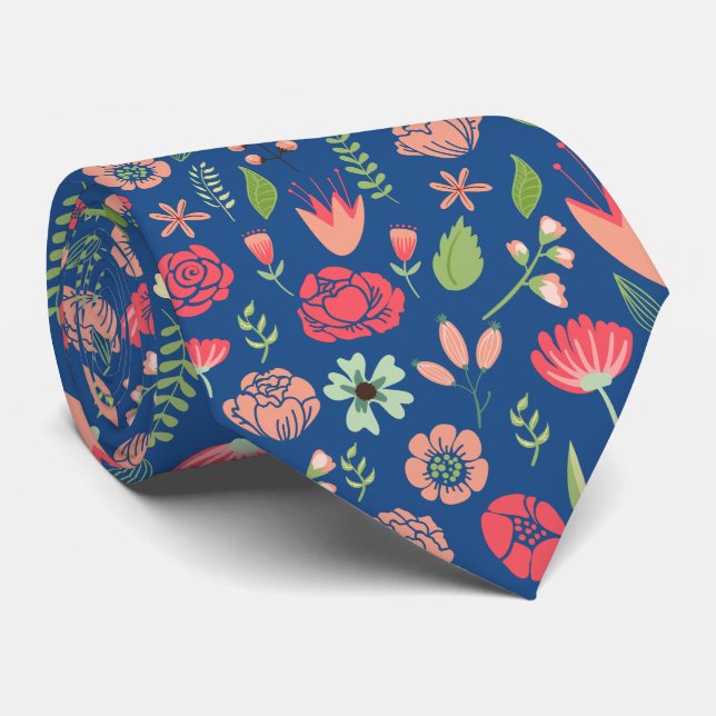 Colourful Retro Assorted Flowers Pattern 2 Tie (Rolled)