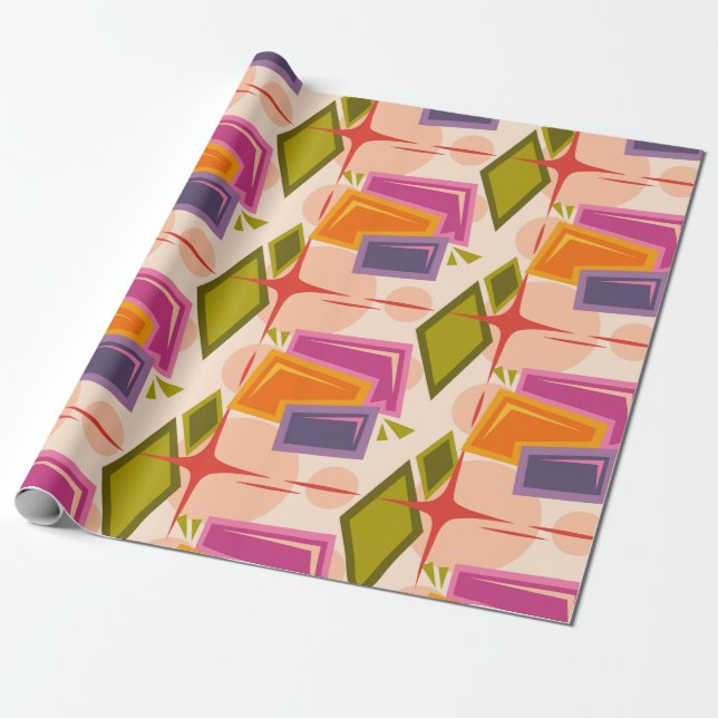 Colourful Retro Atomic Shapes Pattern Wrapping Paper (Unrolled)