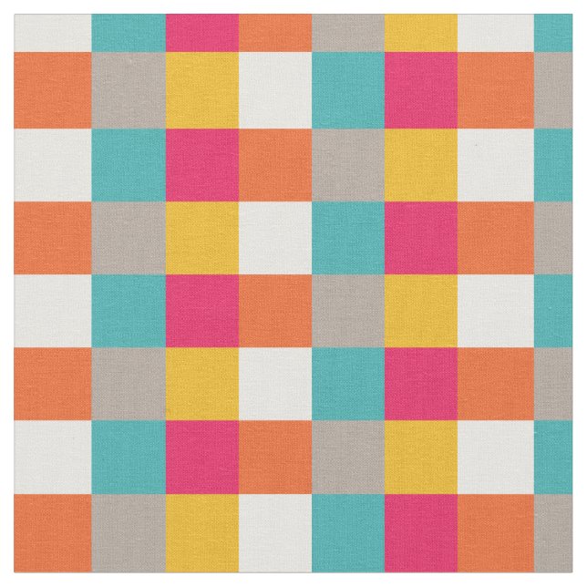 Colourful Retro Aztec Pixel Squares Pattern Fabric (Close Up)