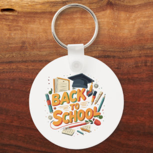Colourful Retro "Back to School" Cartoon Illustrat Keychain