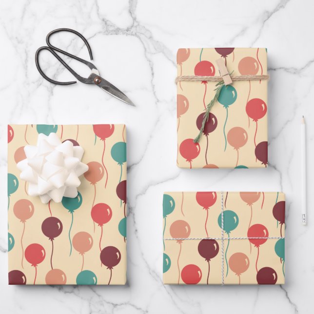 Colourful Retro Balloons Pattern Wrapping Paper Sheet (Front)