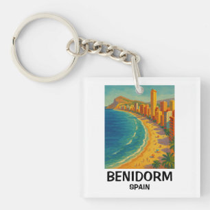 Colourful Retro Benidorm Spain Costa Blanca Travel Keychain