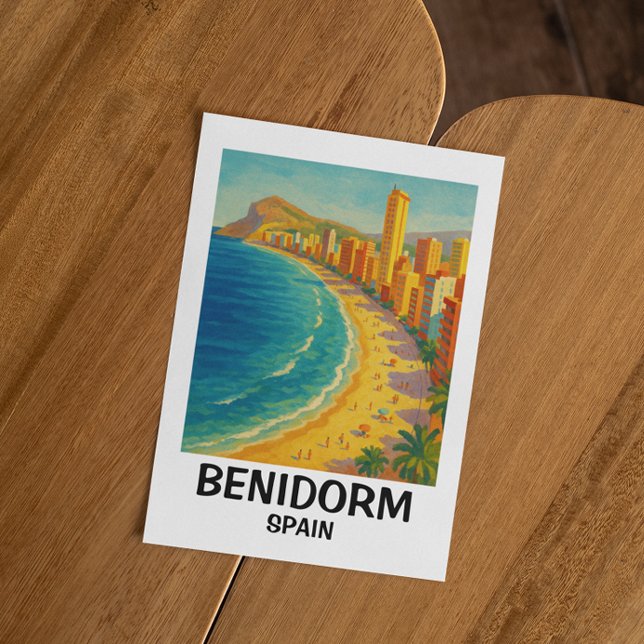 Colourful Retro Benidorm Spain Costa Blanca Travel Postcard (benidorm spain costa blanca postcard)
