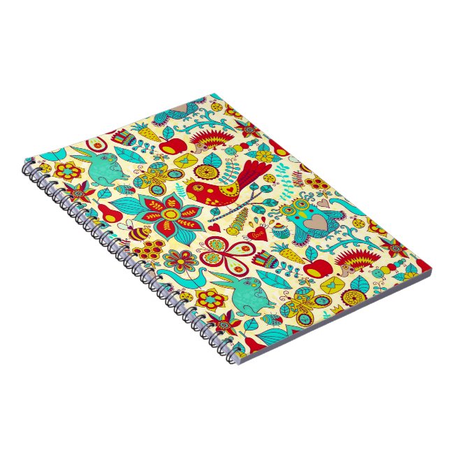 Colourful Retro Birds Flowers & Bunny Rabbits Notebook (Right Side)