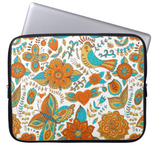 Colourful Retro Birds Flowers & Butterfly's Laptop Sleeve