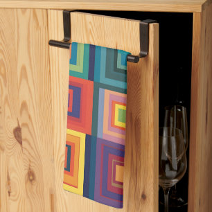 Colourful Retro Block Design Kitchen Towel