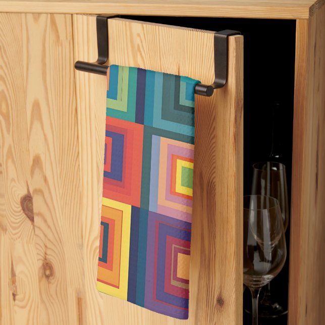 Colourful Retro Block Design Kitchen Towel (Thirds Fold)