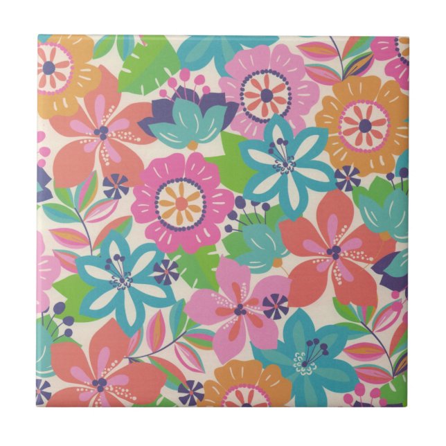 Colourful Retro Boho Girly Flower Hippie  Tile (Front)