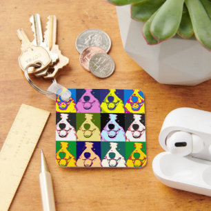 Colourful Retro Border Collie Pop Art Keychain