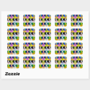 Colourful Retro Border Collie Pop Art Square Sticker