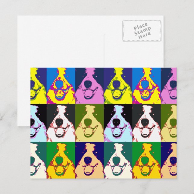 Colourful Retro Border Collie Pop Art Vertical Postcard (Front/Back)