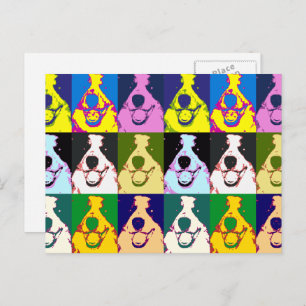 Colourful Retro Border Collie Pop Art Vertical Postcard