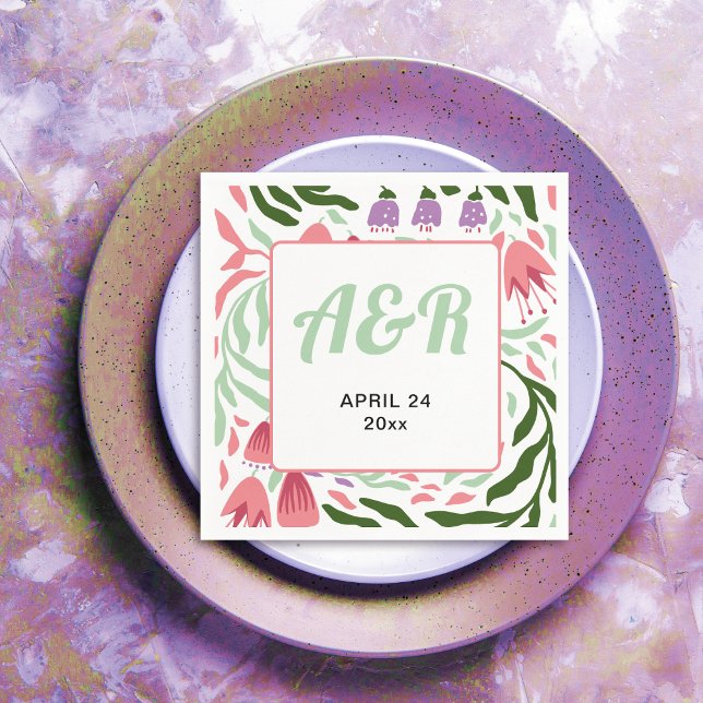 Colourful retro branche, folklore flowers wedding napkin (Creator Uploaded)