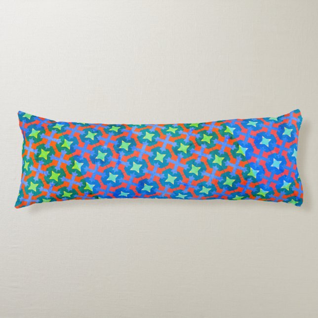 Colourful Retro Bright Geometrical Stars Pattern Body Pillow (Front)