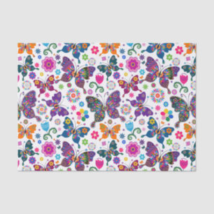 Colourful Retro Butterflies And Flowers Pattern 2 Tissue Paper