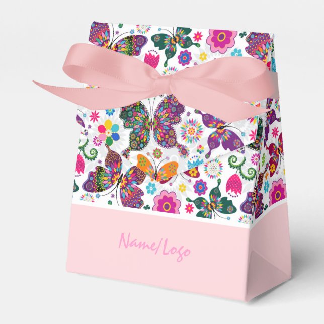 Colourful Retro Butterflies And Flowers Pattern Favor Box (Front Side)